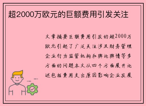 超2000万欧元的巨额费用引发关注